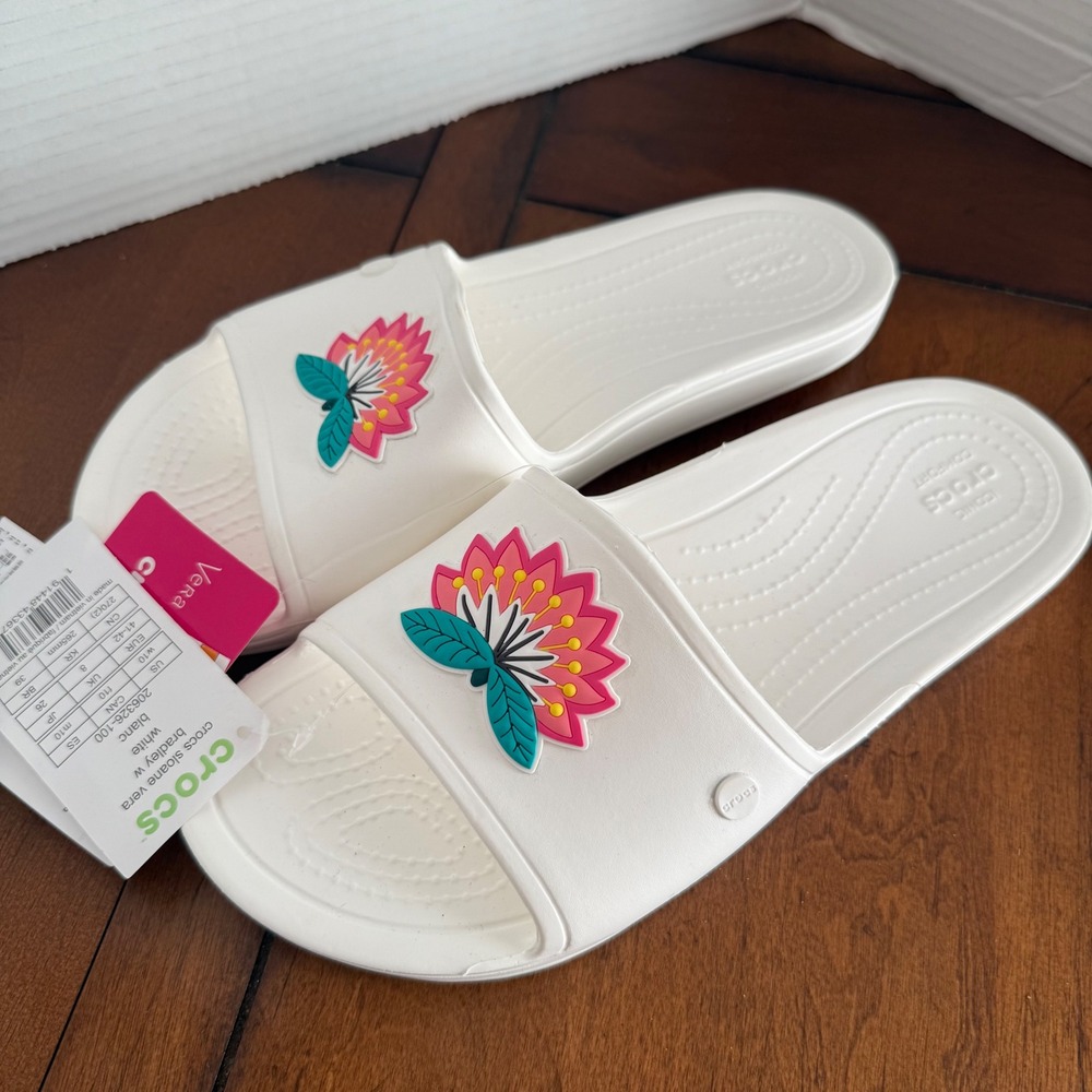 Crocs Sloane Vera Bradley White Floral Slide Sandals W10 206326-100 NEW